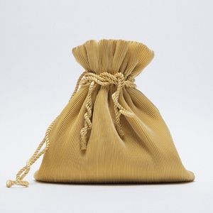 Zara Gold pleated Bucket Bag with Pearl detail Tassel